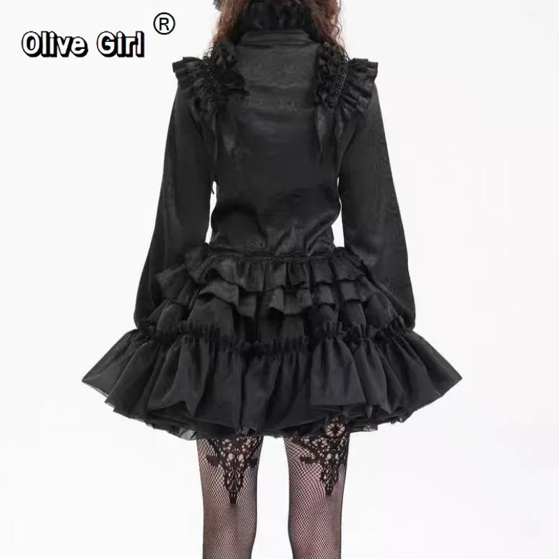 Women Elegant Ruffles Long Sleeves Blouses Victorian Vintage Gothic Lolita Style Shirts Y2k Aesthetic Cute Slim Punk Tops Blusas