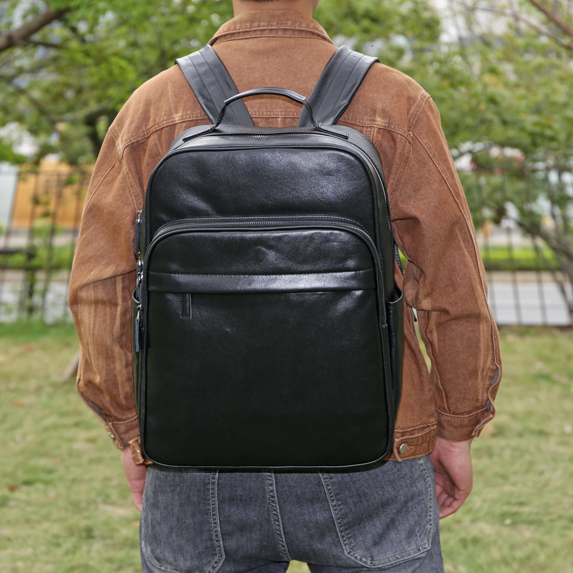 Men's Genuine LeatherBackpack, top-grade Cowhide Double-Shoulder Bag, Large Capacity Travel Bag, Schoolbag, Computer Bag