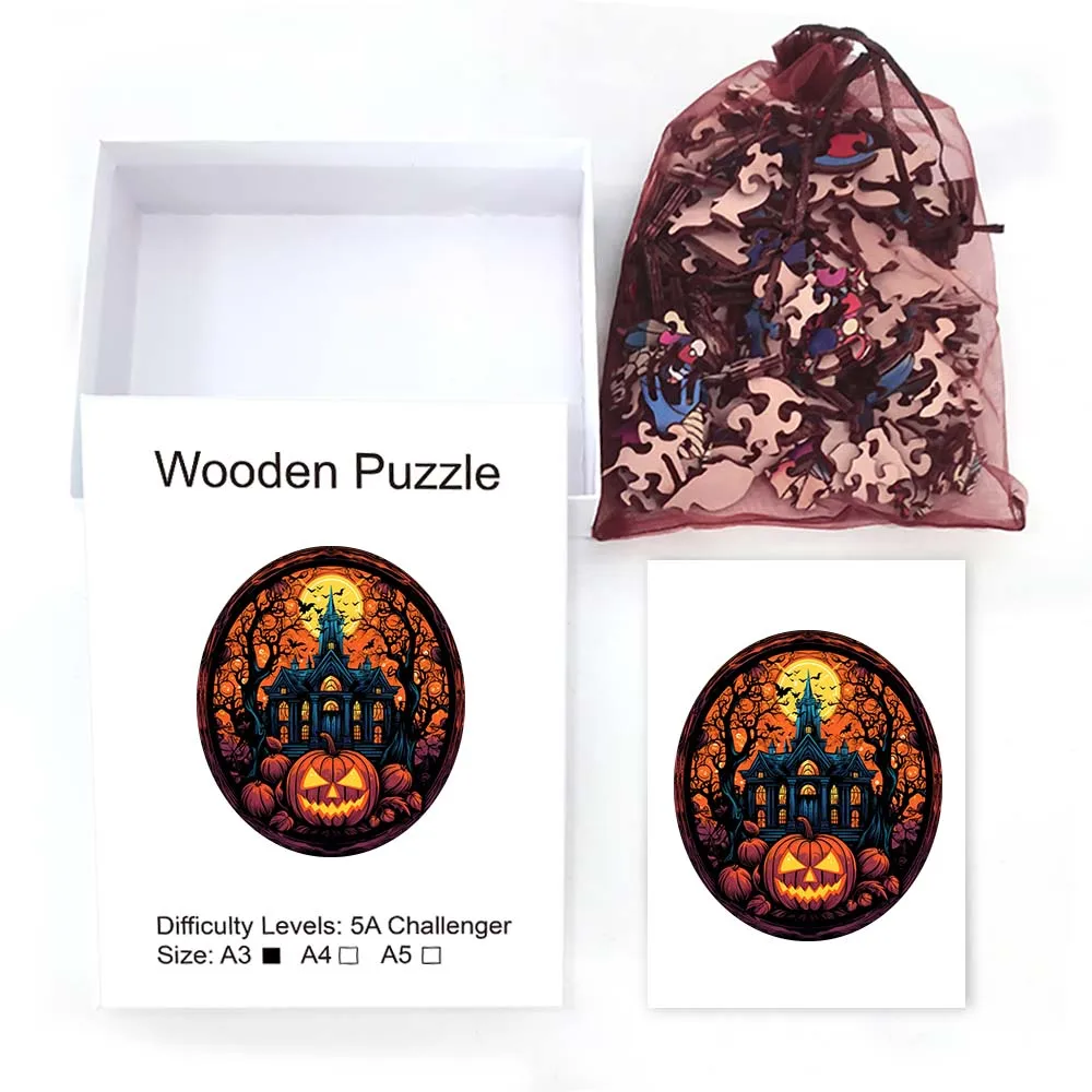 Wooden Puzzle Halloween Pumpkin Personalized 3D Puzzle Adult Children's Gift Education Children's Toys Family Interactive Game A
