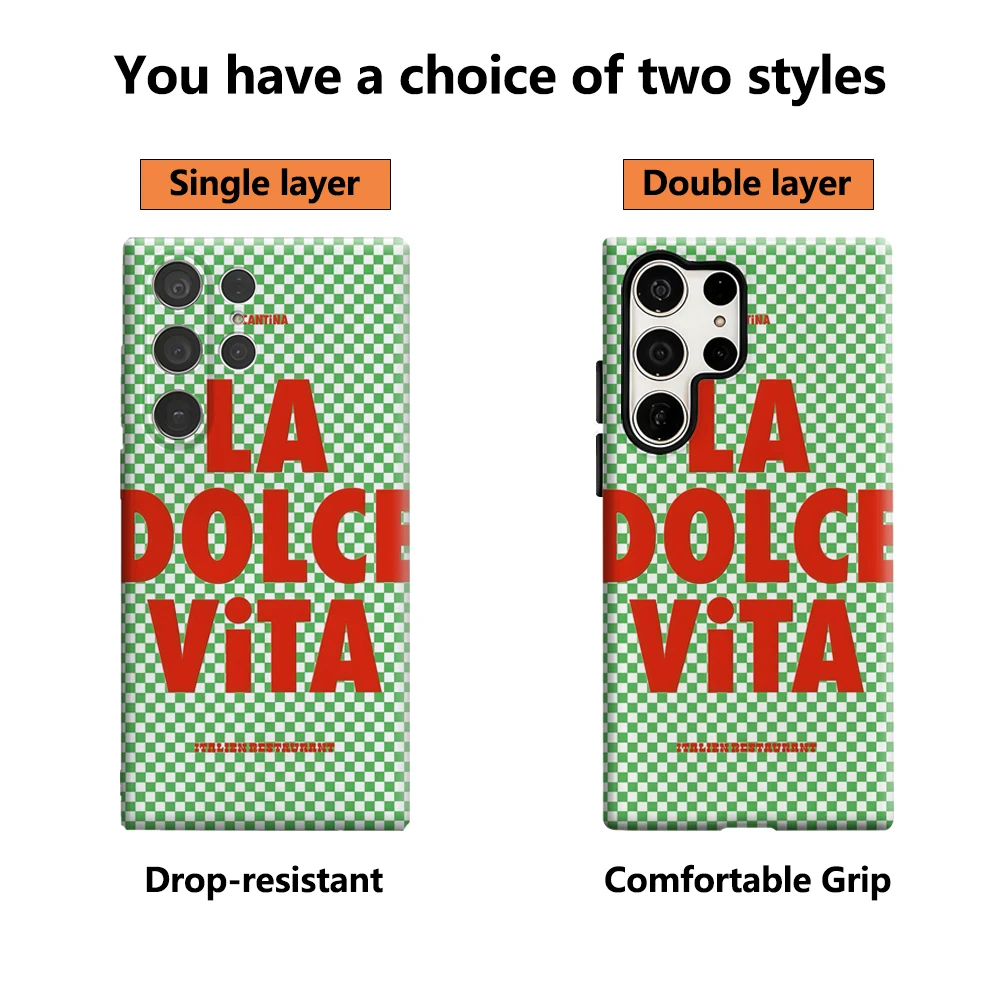 حافظة لهاتف سامسونج جالاكسي S25 Ultra S24 S23 Ultra Plus غطاء خلفي لامع بطبقة مزدوجة من La Dolce Vita