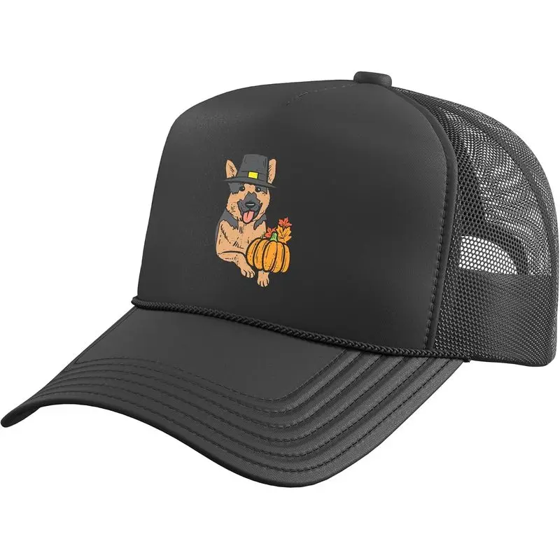 German Shepherd Pumpkin Leaf Thanksgiving Fall Halloween Dog Trucker Hat with Adjustable Mesh Back