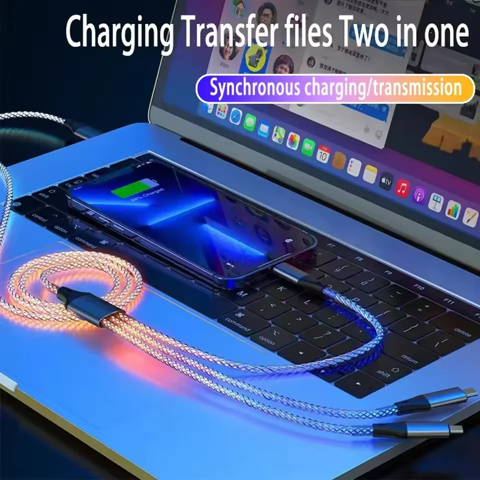 RGB Fast Charging Cable USB-A To Type C To Type C 66W Glowing Phone USB C Wire For IPhone16 15 Xiaomi Samsung POCO PD Data Cord - view 4