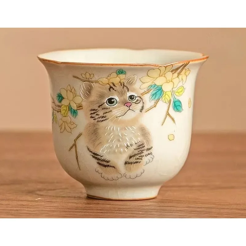 

Ru kiln cute cat teacup single cup household tea cup tea cup
