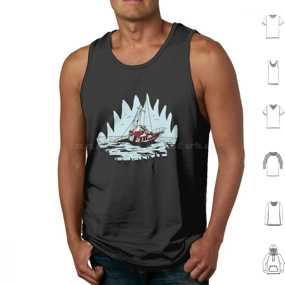 Into The Jaws Tank Tops Print Cotton Jaws Ship Killer Whale Seagulls Shark Terror Sink Sinking Horror Killer Assassin