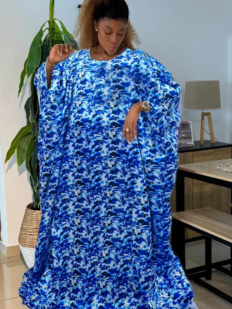 

African Dresses for Women Fashion Ankara Long Boubou Cotton Kaftan Outfit Ramadan Party Wear