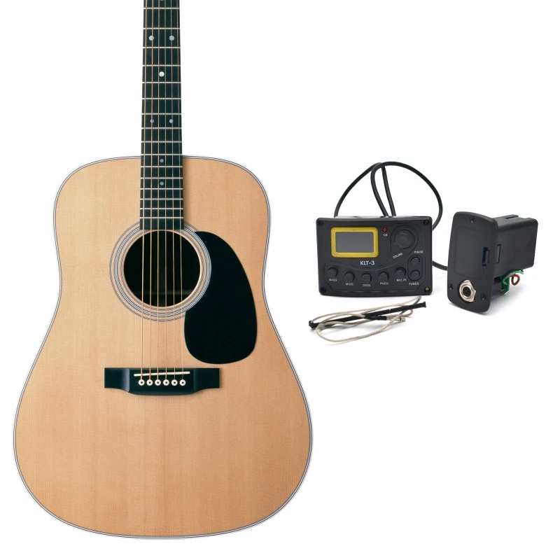 KLT-1 4 Bands Acoustic Guitar Piezo Pickup Kit EQ Preamp LCD Tuner Piezo Pickup Equalizer System w/ Battery Holder Case