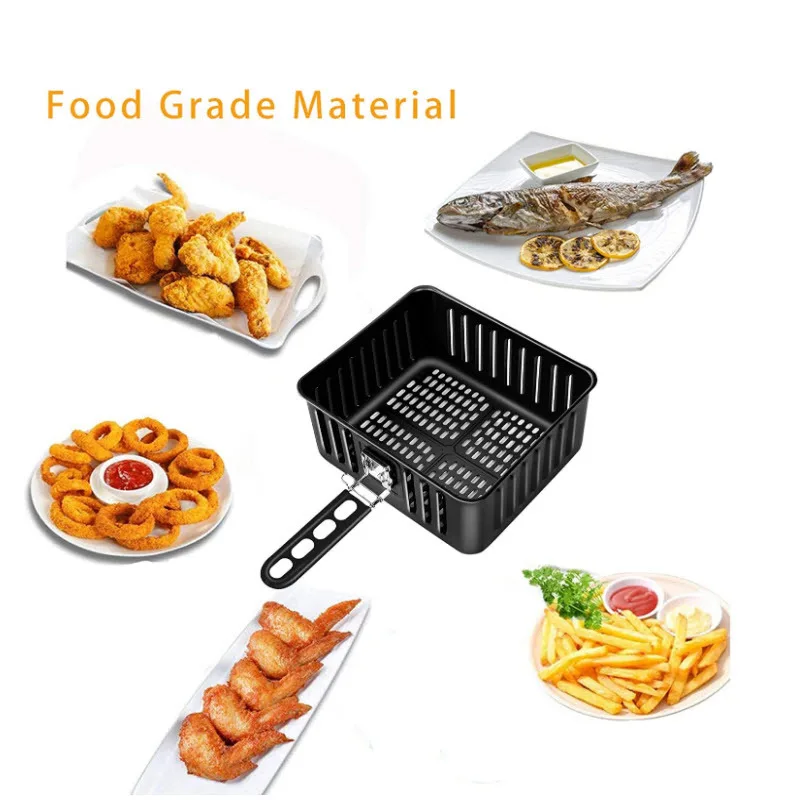 Air Fryer Accessories 6L Electric Fryer Square Baking Basket Fried Food Baking Basket with Handle Air Fryer Replacement Parts