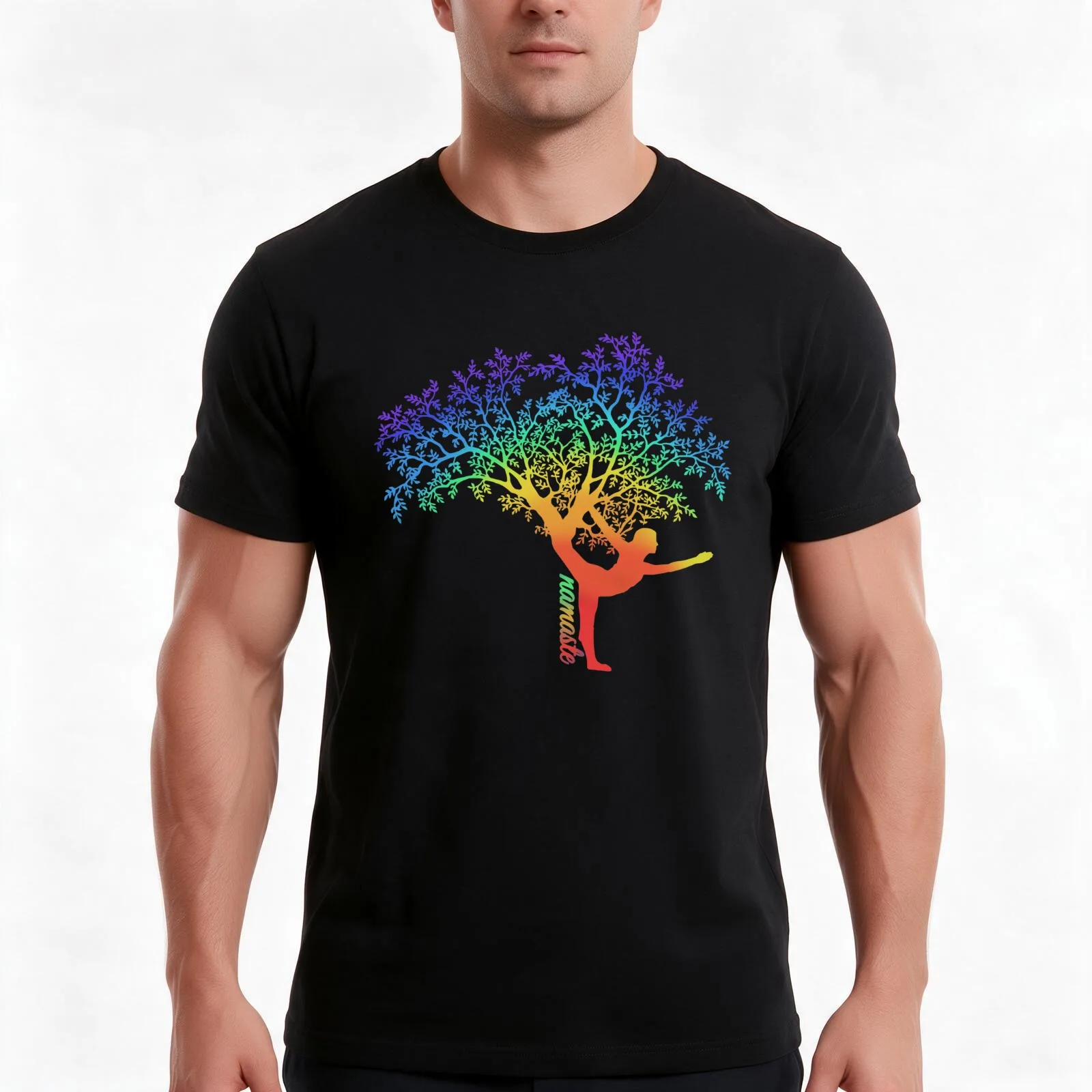 Yoga Tree - Namaste T-Shirt, Summer Casual Cotton Tee, Oversized Streetwear Tops, Vintage Graphic Print, Loose Fit Short Sleeve