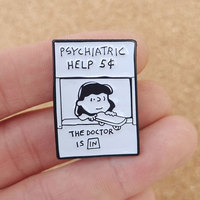 Peanuts Enamel Pin Psychiatric Help 5c The Doctor Is In Brooch Pin For Women Badges Pin Brooches Jewelry Accessories Gifts