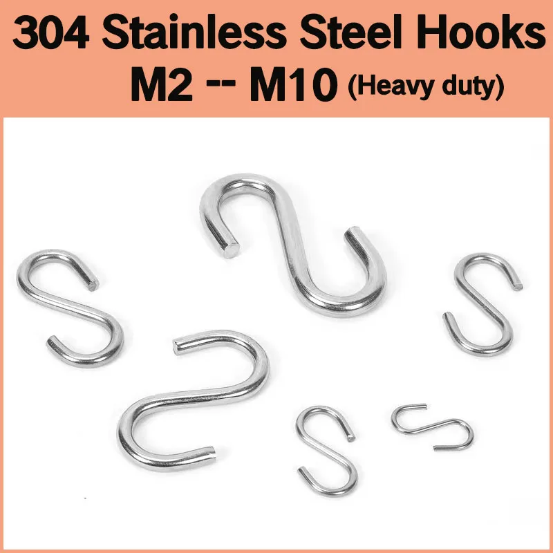 304 Stainless Steel S-Shape Hooks Multi-function Railing S Clothes Hanger Hook Clasp Kitchen Bathroom Balcony Storage Tools