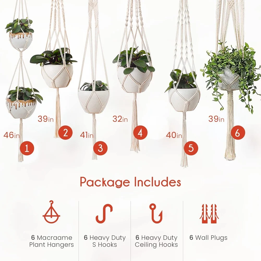 A56P-Plant Hangers Indoor Macrame Hanging Planters For Indoor Plants -6 Pack Hanging Plant Holders Indoor Hanging For Indoor