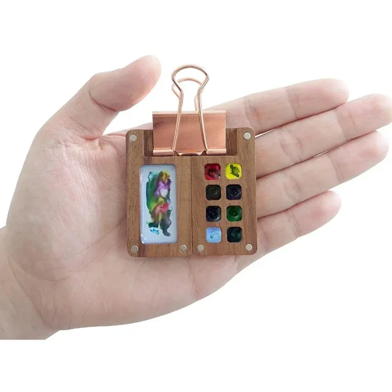 Portable travel wooden handmade 8-cell watercolor color palette oil painting tray box empty box mini paint box without pigment