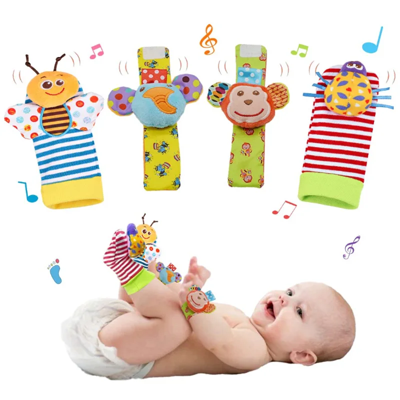 0-3 years old Baby Plush Sock accessories Foot Wrist Rattle Set Cartoons Newborn Educational Toys For Children Learning to crawl