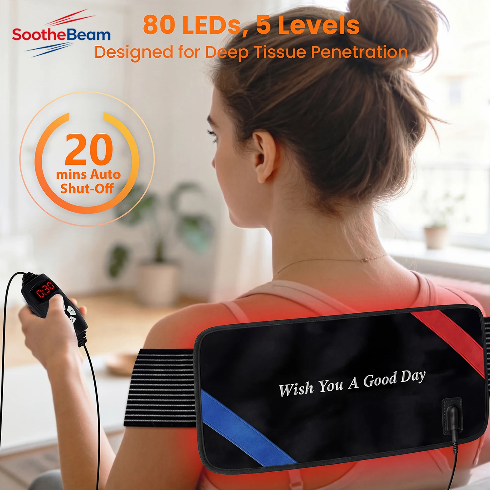 Home Use Red Light Therapy Pad 80 LEDs 660nm 850nm Heat Wrap for Foot Leg Back Abdomen Daily Relief Care