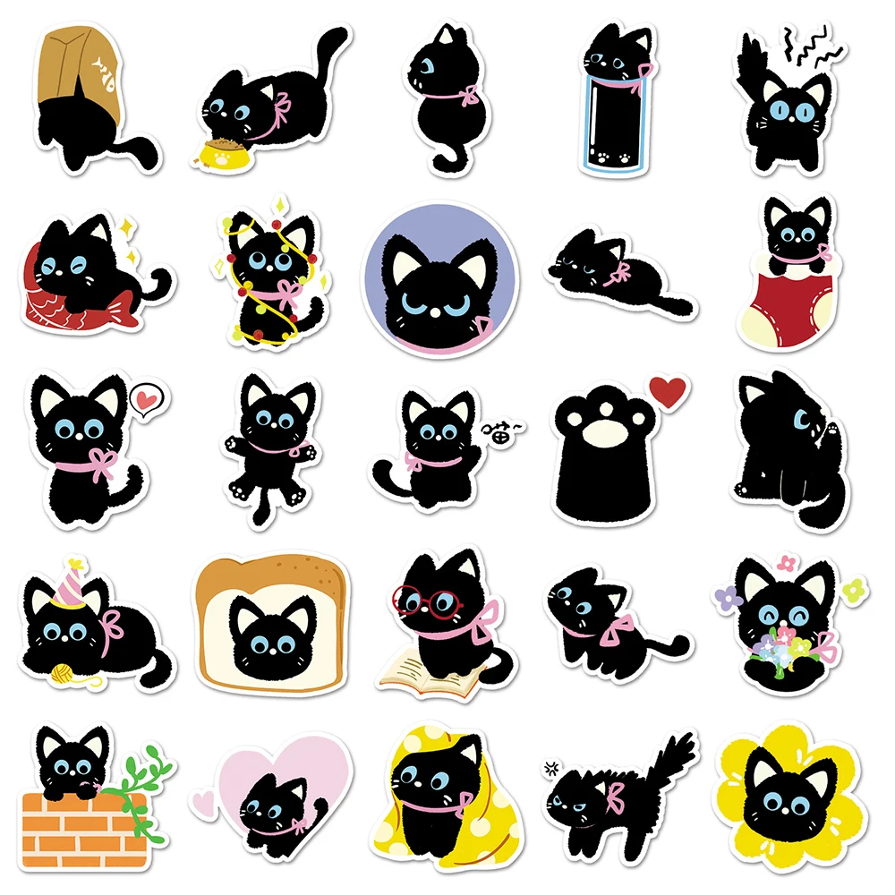 10/30/50pcs Cute Cartoon Black Cat Stickers Painting Art Graffiti Sticker Decoration Phone Case Luggage Guitar Waterproof Decals