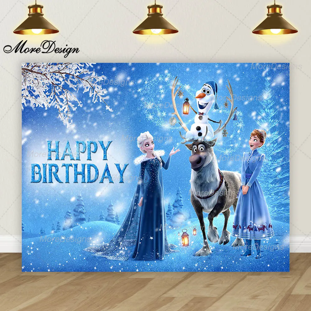 Toile de fond photo Disney Frozen pour filles, princesse Elsa, Anna, décor de fête d'anniversaire, vinyle, polyester, bannière de douche de bébé