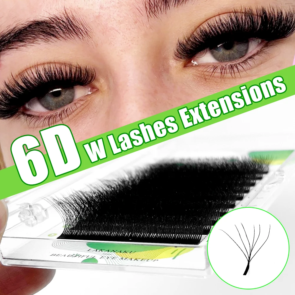 

LAKANAKU Lashes 6D W Shape Lash Extensions 7D W Premade Volume Fans False Eyelashes Natural Cilios