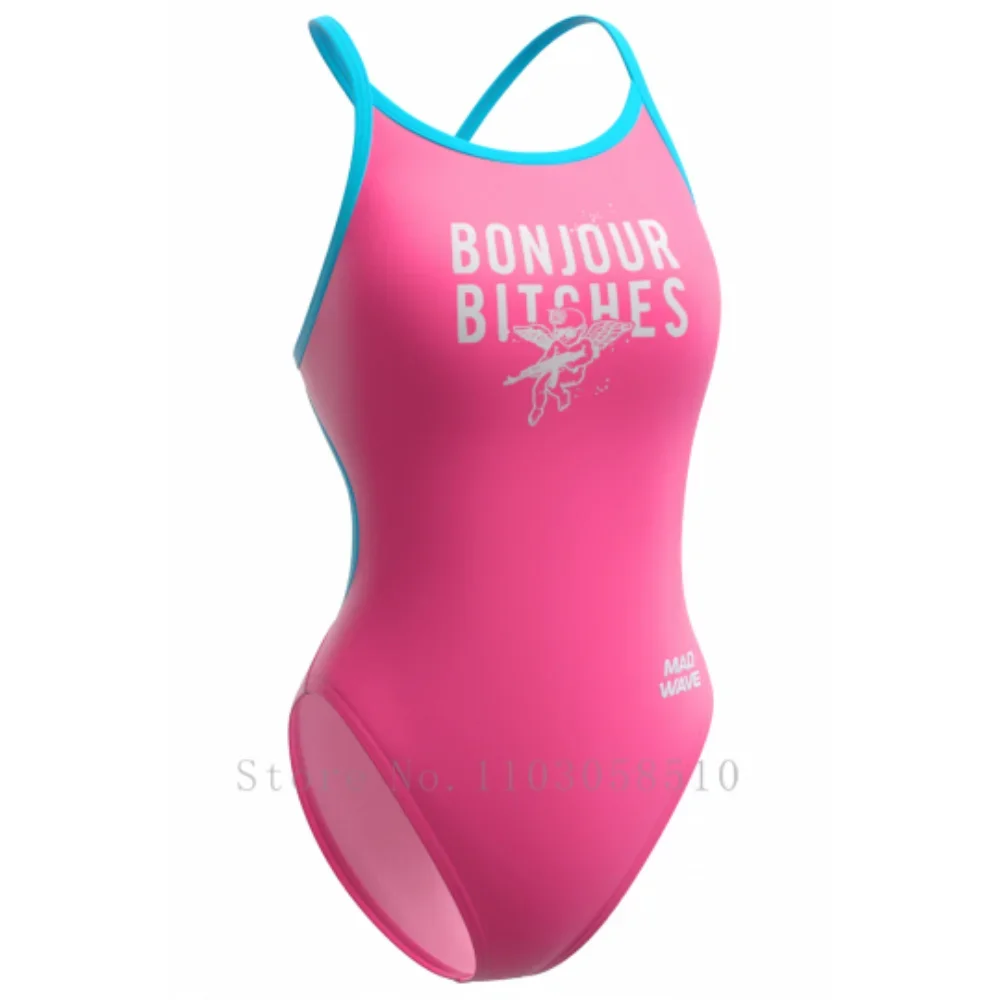 

mad wave Women Swimsuit Triathlon Back Sexy One-piece Suit Swimwear Functional Training Swimsuit Swimminggown Skeleton Printing