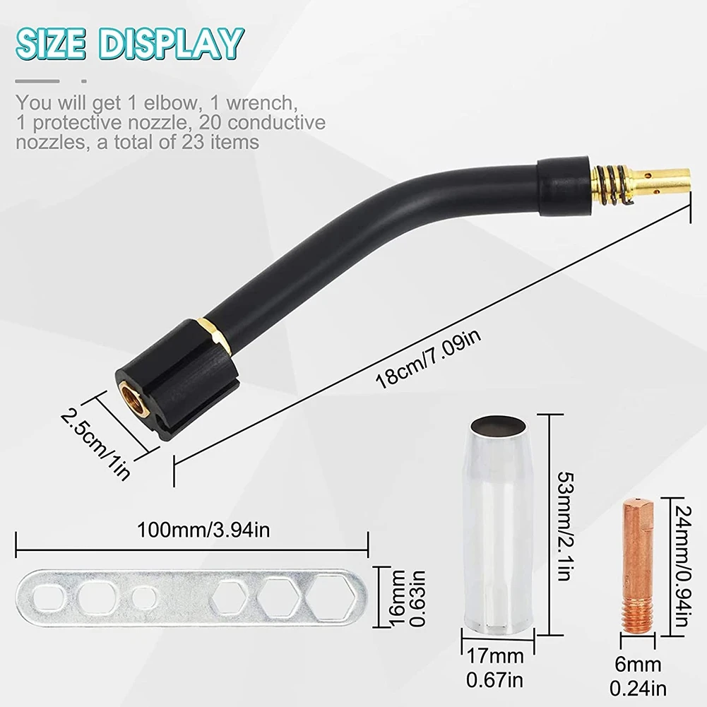 20Pcs 0.8mm MIG Welding Nozzles for 15AK MIG/MAG Contact Pipe with 1 Gas Nozzle, 1 Tool and 1 Burner