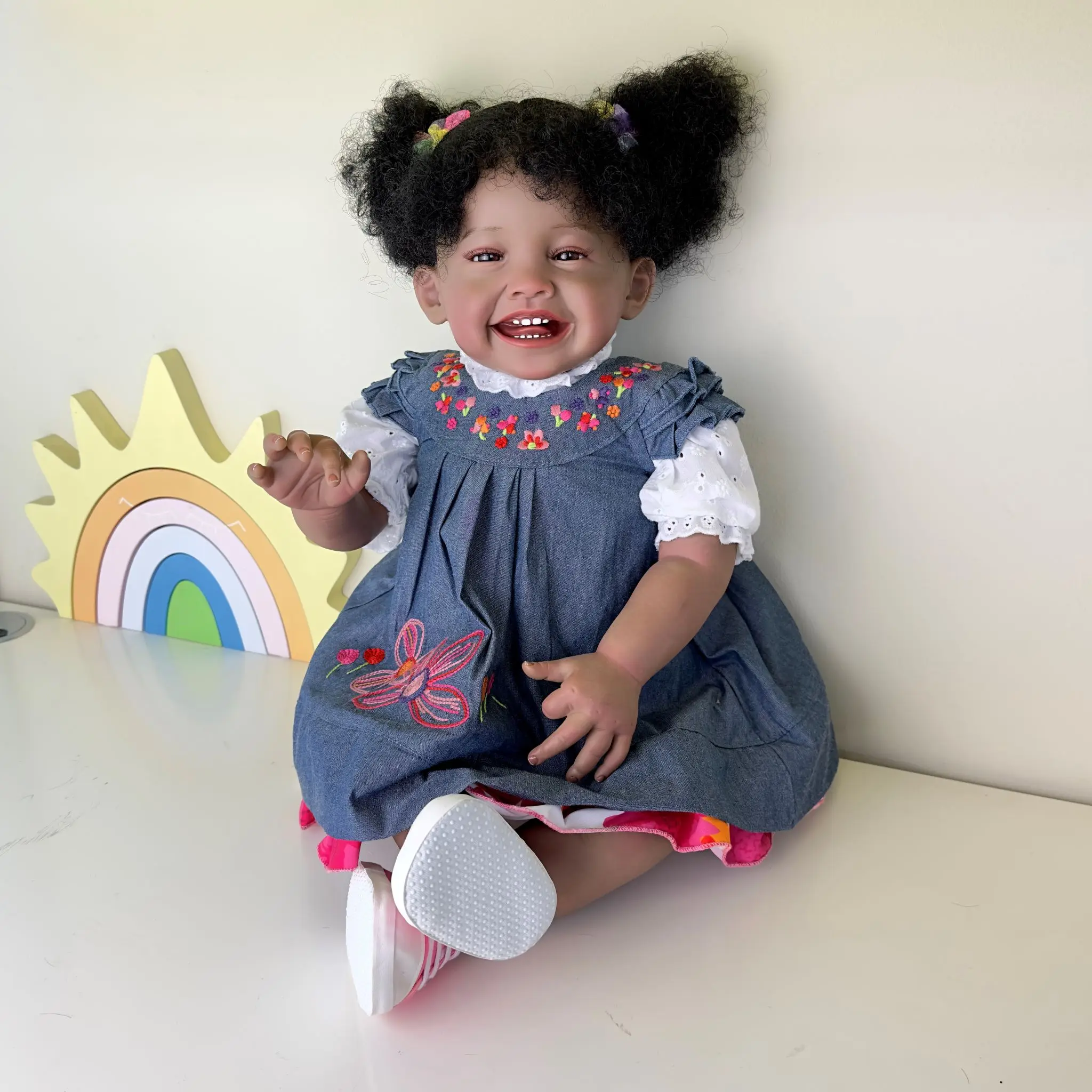 

NPK 24inch Dark Brown Skin Reborn Toddler Girl Doll Happy Girl Mila Soft Cloth Body Rooted Hair High Quality Hand Painted Doll