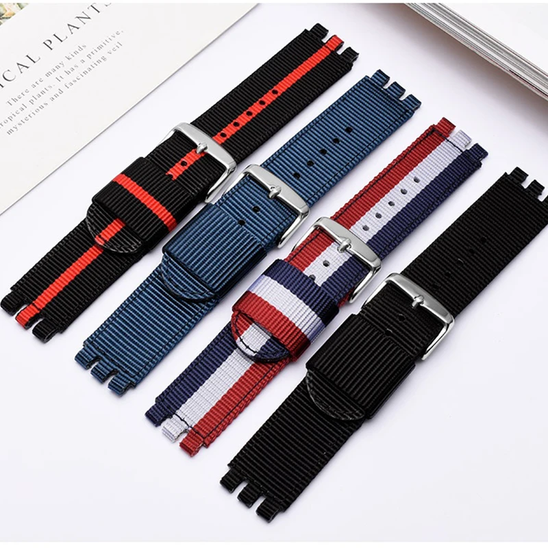 Watchband For SWATCH YCS YAS YGS IRONY breathable nylon Watch band 17mm 19mm Red blue canvas Strap Men Women Watch accessories