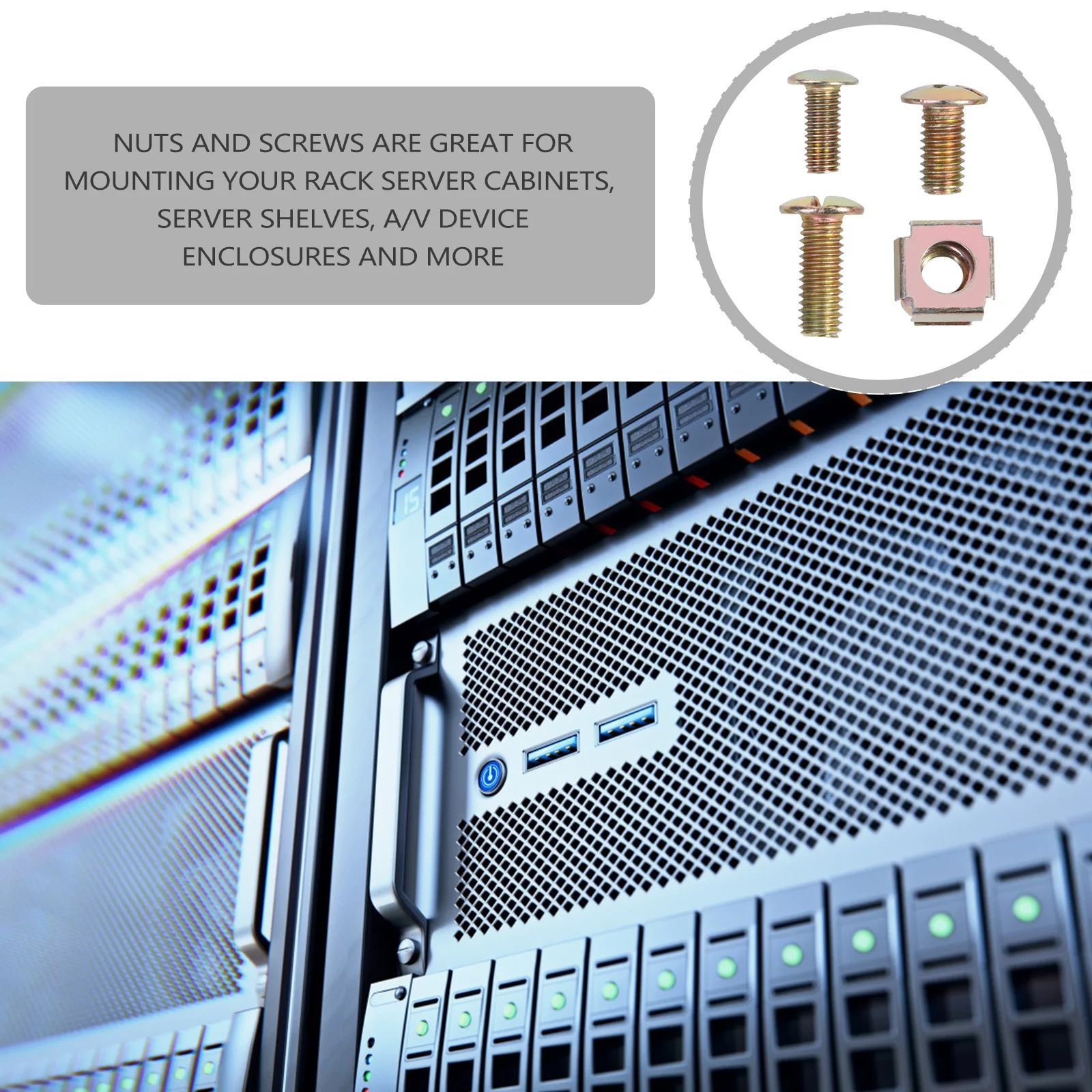 

120pcs Cage Floating Rack Mount Screws Carbon Steel Nickel Plated Insert Lock Square Hole Nut Float Nut Hardware