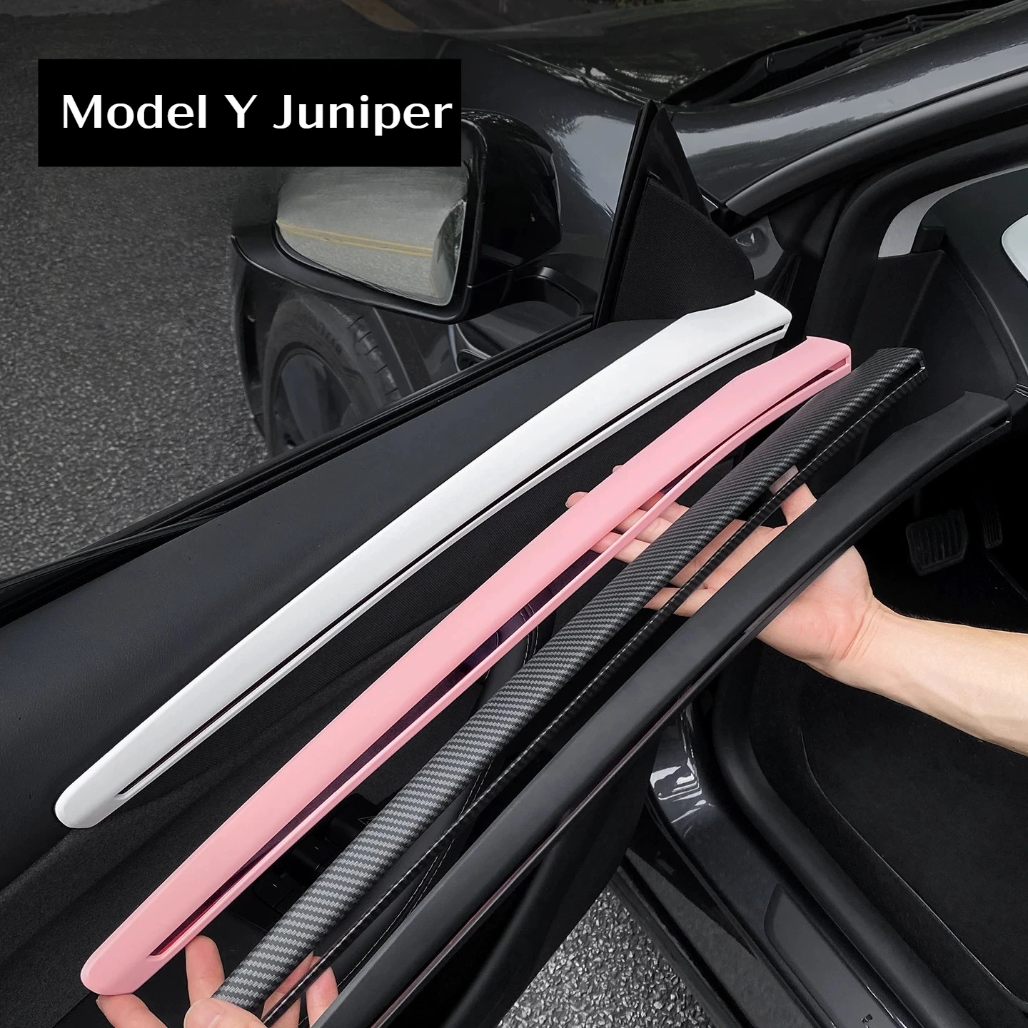 

For 2025 Tesla Model Y White Carbon Black Juniper Front Rear Door Trim Cover Decorative ABS Protective Shell Interior Accessorie