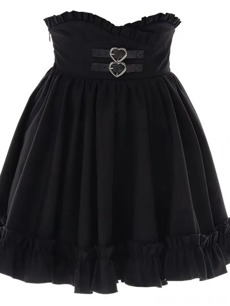 2024 Japanese Black Short Skirt Vintage Gothic Ruffled Mini Skirts Lolita Harajuku Ball Gown Faldas Y2k Aesthetic Pleated Cake