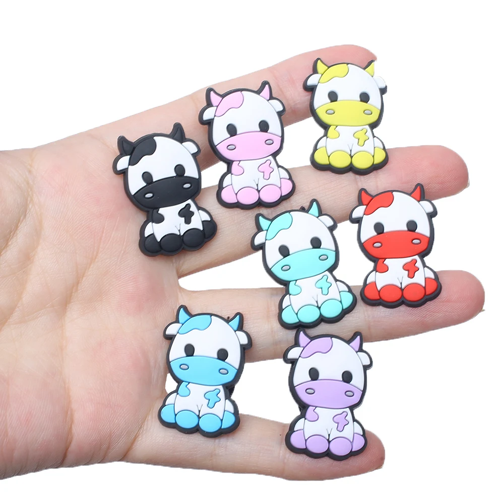 1pcs PVC  Charms Cute Colourful Cows  Jeans Shoe Ornaments Decorations Slippers Accessories for Women Kids Gift