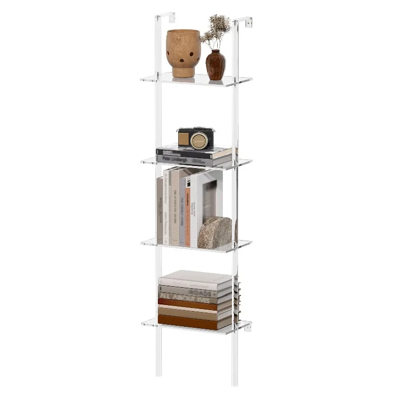 

Acrylic transparent nail wall bookshelf floor-to-ceiling five-layer shelf