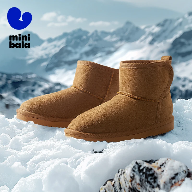 

Mini Bala Kids Snow Boots Mid Calf Thick Plush Lined Winter Shoes Easy On Off