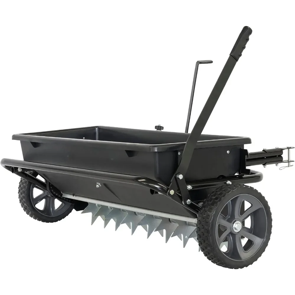 

Tow-Behind Lawn Garden Spiker/Seeder/Drop Spreader for Seed,Fertilizer, Salt, Ice Melt; Designed to Pull Behind Lawn Garden