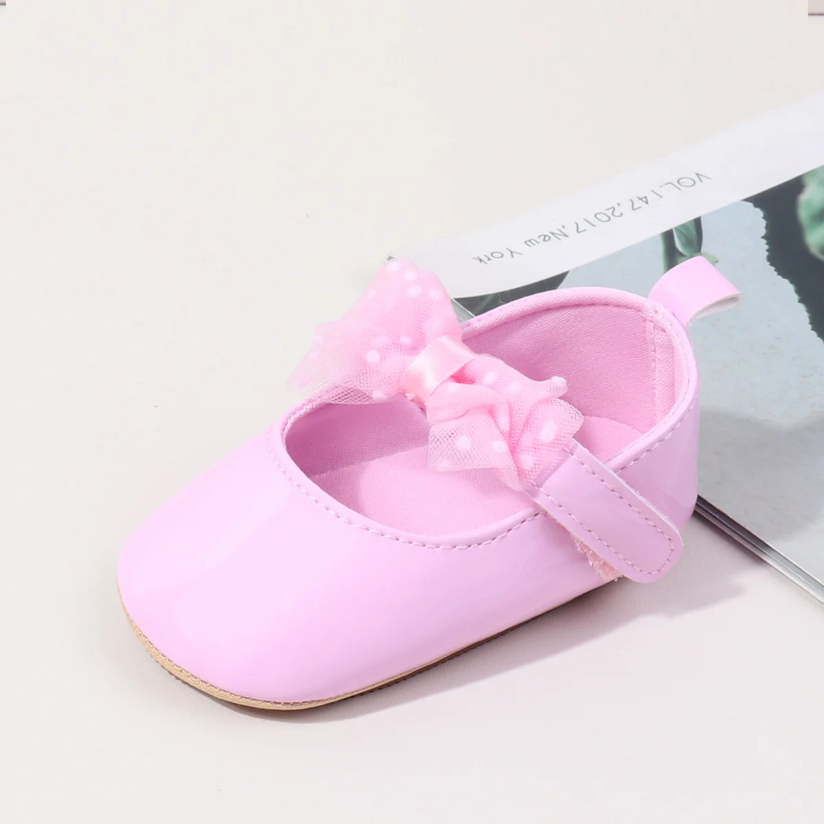 New Style Spring Product Plain-Colored Bow Tie Baby Shoes For Newborn Girls Suitable For 0-18Months Learning Walking Shoes