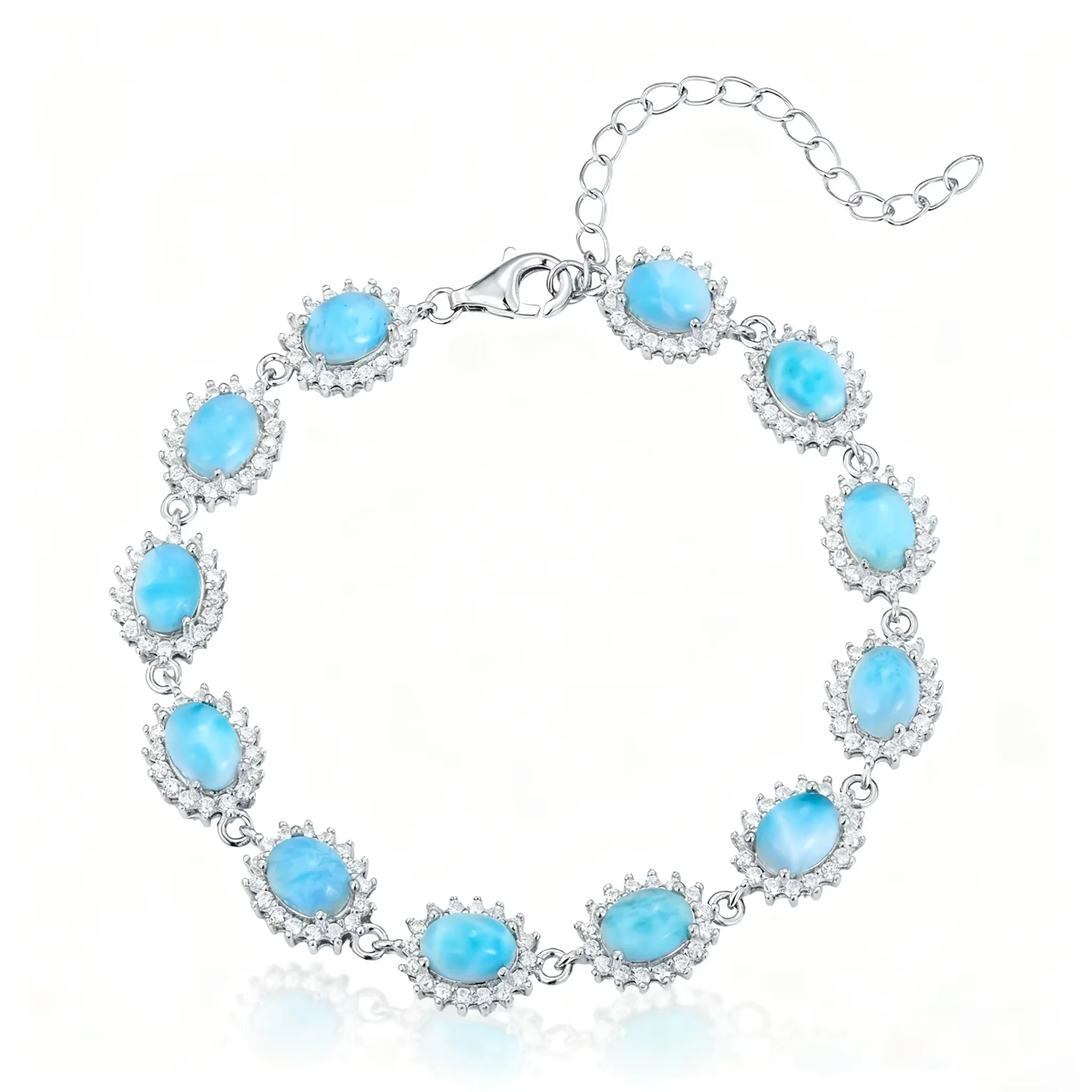 

Браслет Ларимар для женщин, посеребренные синие украшения из драгоценных камней с цирконом, роскошный элегантный подарок для мамы и нее, регулируемый омар