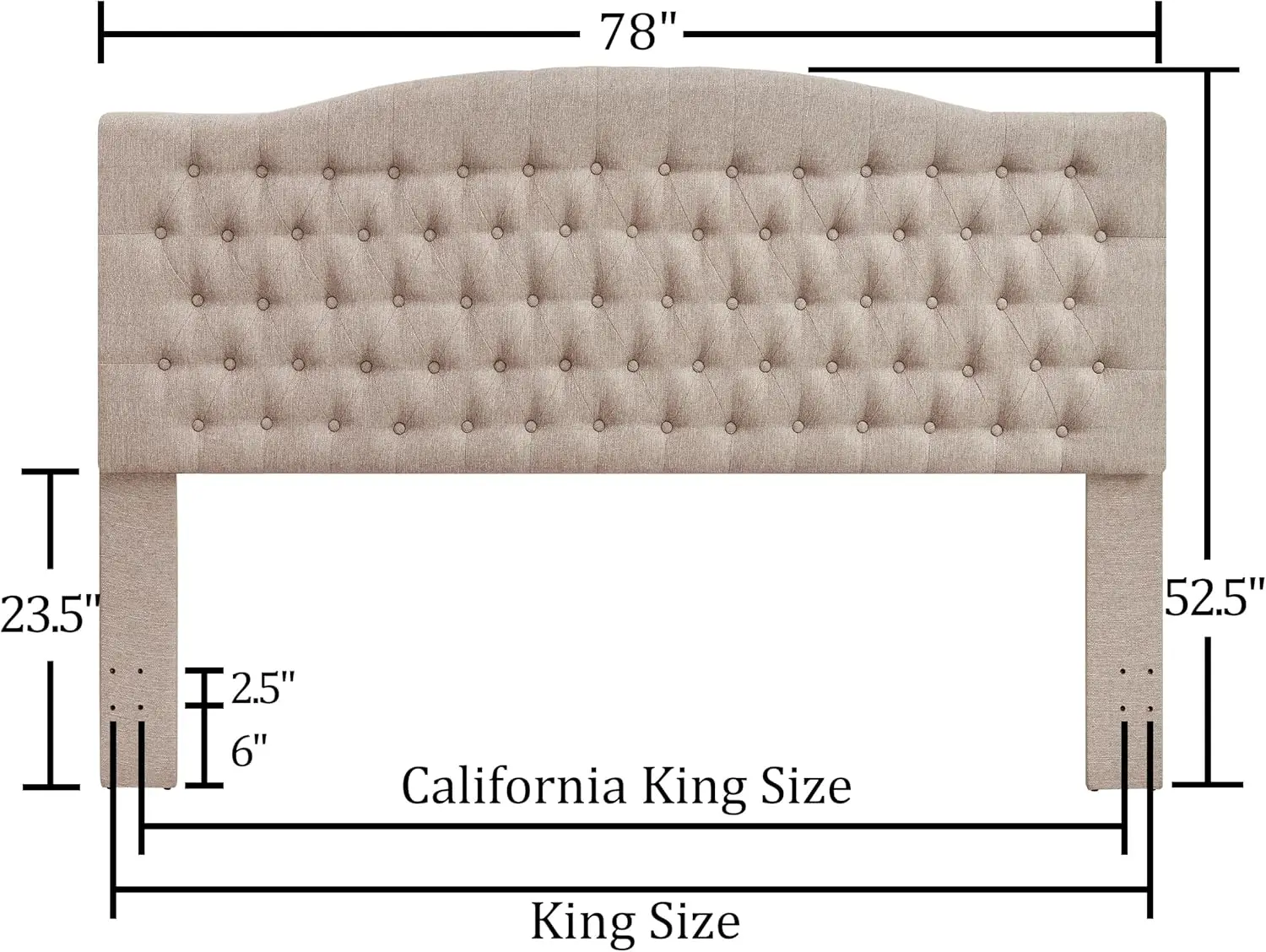 Linen Upholstered King/Cal King Headboard, Tufted Button Headboard for King/Cal King Bed, Neutral Curved Integrated Design with