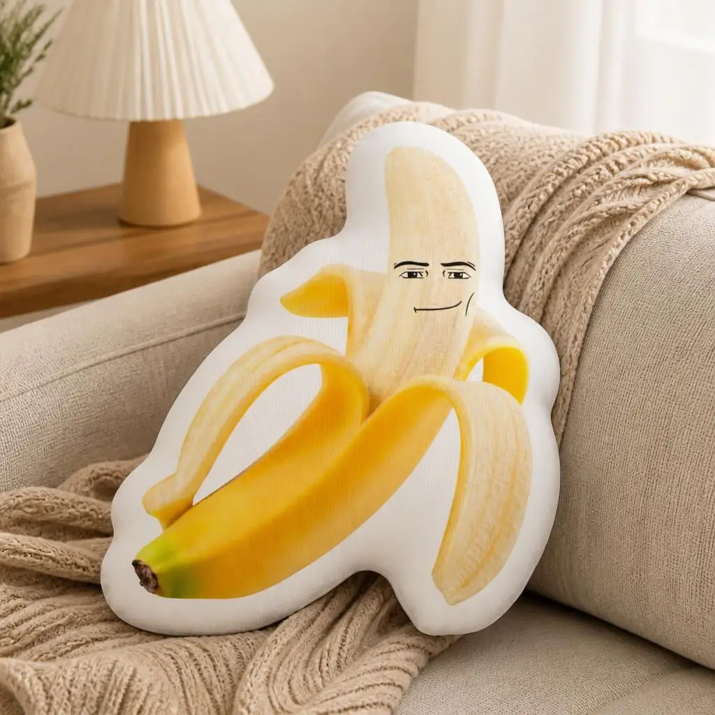Funny Banana Throw Pillow Irregular Stuffed Cushion with Smirking Face Novelty Fruit Pillow for Sofa Home Decor Living Room