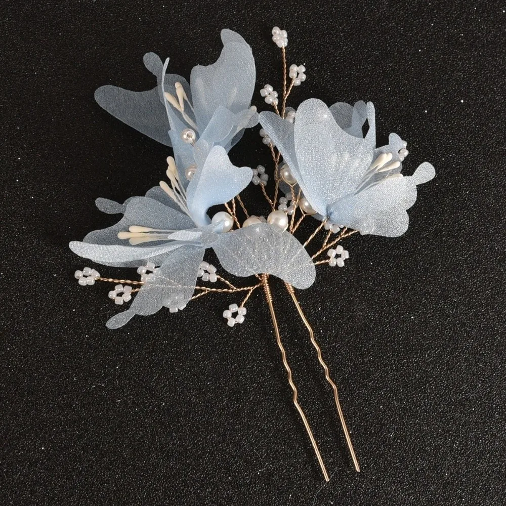 Pearl Decorated Wedding Hair Clips Shape Hair Clips Mesh Flower Design Mesh Flower Hairpins Bridal Jewelry Hairpins