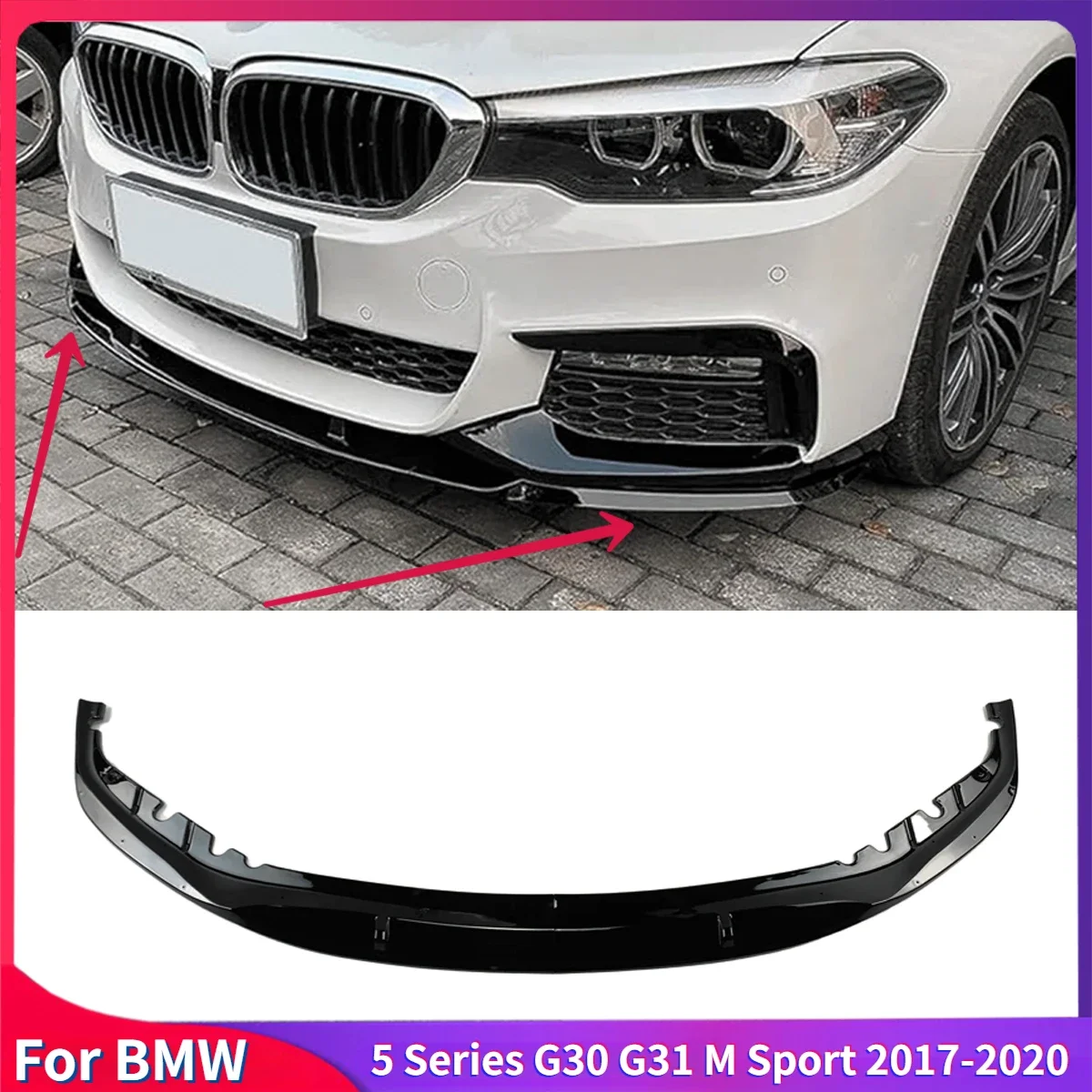 4PCS Car Front Bumper Lip Spoiler Lower Air Vent Corner Side Splitter Cover For BMW 5 Series G30 G31 M-Tech M Sport 2017-2020