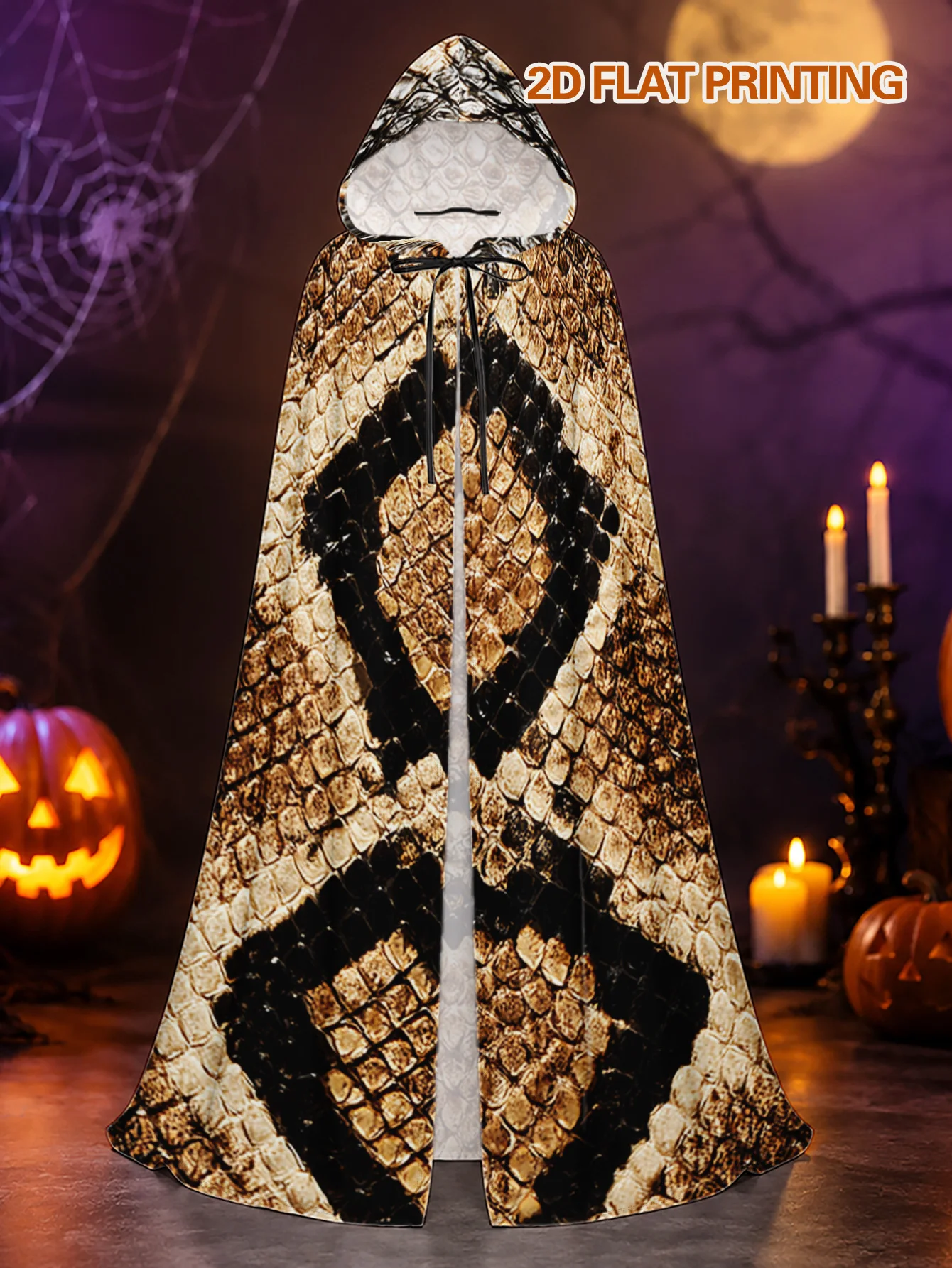 Customization 1pc, Adult Hooded Cloak In Snake Motif Design, Polyester Cape For Halloween Haunted Nights & Christmas Festival Ga