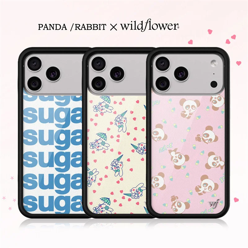 Wildflower Ins Alphabet Rabbit Phone Case for iPhone 18 17 16 15 14 13 12 11 Pro Max Plus WF Cute Cartoon Panda Shockproof Cover