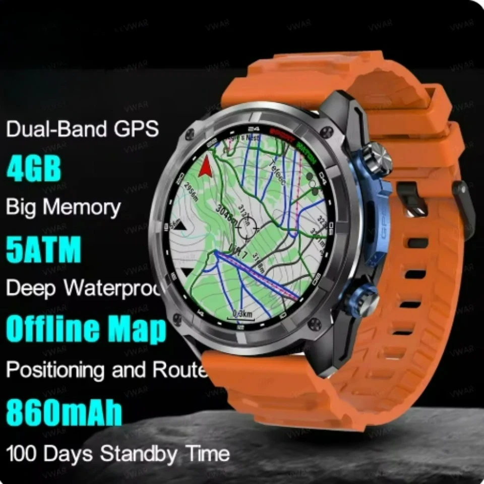 

Новые смарт-часы 2026 года с офлайн-картами, памятью 4 ГБ, видеоплеером, военные спортивные смарт-часы для мужчин, водонепроницаемость до 30 м для плавания, AMOLED-экран