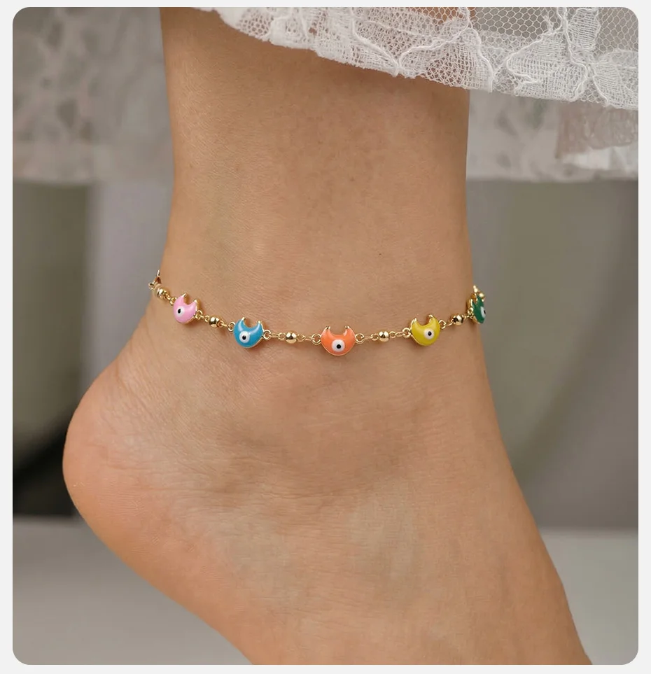 Vnox Goldfarbene, bunte Emaille-Mond-Abstandshalterperlen für Halsketten, Armbänder und Fußkettchen für Damen – Sommer-Reise-Schmuck – Detail 9