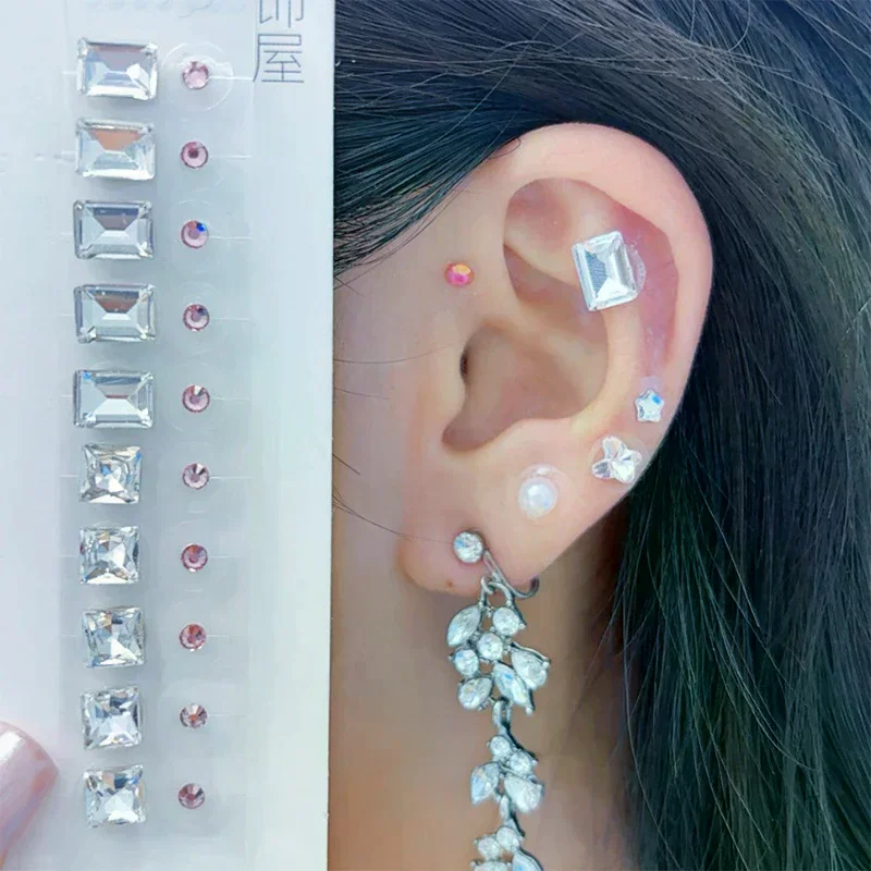 Pegatinas Auriculares de Acupresión YOV/Fashion con Lazo, Perlas de Imitación Coloridas y Piedras de Estrás para Masaje Auricular