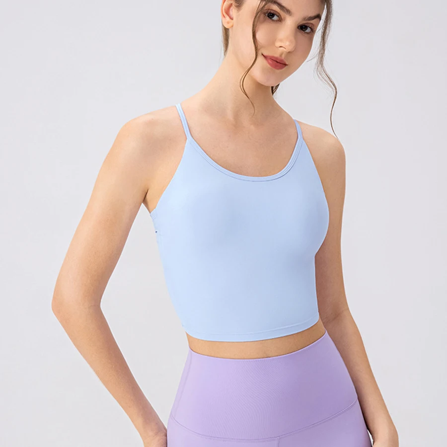 Reggiseno da Yoga incrociato sulla schiena da donna con imbottiture rimovibili Top da balletto con apertura sul retro canotta da palestra sportiva da corsa traspirante elastica