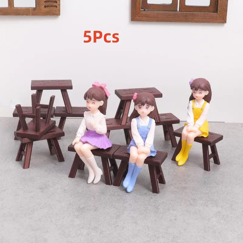 【BS】5Pcs Miniature Stool 1:12 Scale Dollhouse Furniture Plastic Bench For Dollhouse Kitchen Living Room Decoration Accessories
