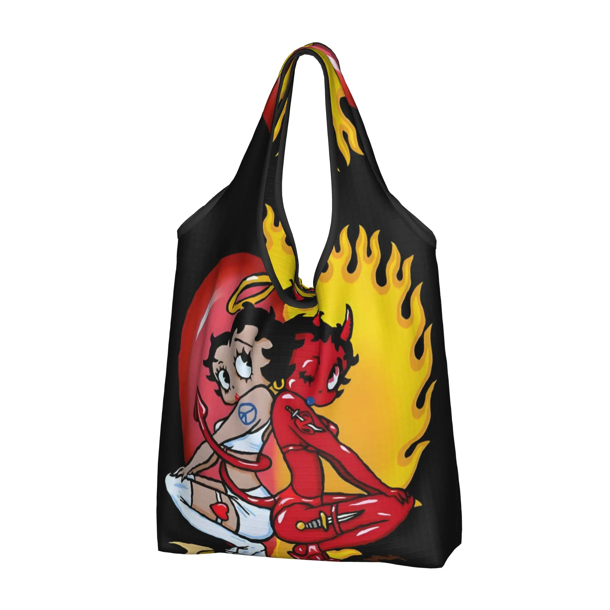 Custom GOOD EVIL Cartoon Girl Boop  Shopping Bags Women Portable Big Capacity Groceries Bettys  Tote Shopper Bags