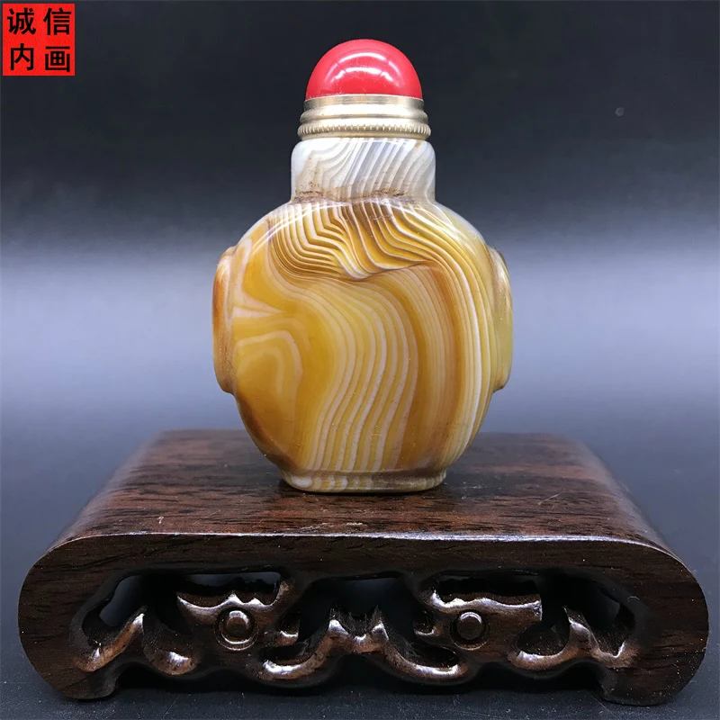 Natural agate snuff bottle Pure handmade small capacity snuff bottle Play snuff Chinese medicine refreshing and refreshing gift