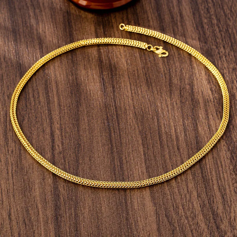 

Luxury 24K 9999 Pure Gold real gold Women's snake bone necklace bracelet anklet set