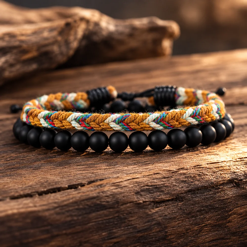 Stylish 2Pcs/Set Rope Stone Bracelet Apparel Accessories Braided Adjustable Matte Beaded Elastic Braslet Ethnic Couple Jewelry