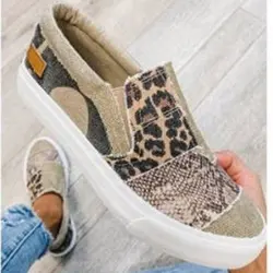 Women Larged-Size Flats 2024 Spring New Leopard Print Ladies Canvas Shoes  35-43 Breathable Female Trendy Sneakers